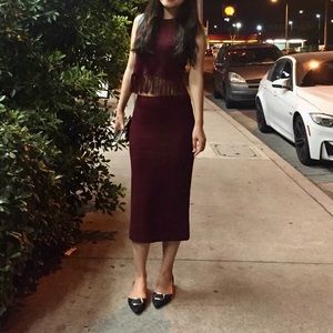 ALC Tucker Crochet Fringe Crop Tank Top Maroon Women’s Large Festival Boho